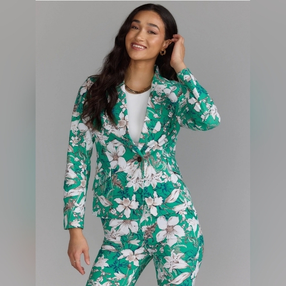 New York & Company Floral Green Spring Summet Women Blazer Size‎ 3X - Picture 2 of 11